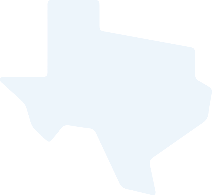 Light blue state of Texas shaped background with profile images rotating above the Texas background